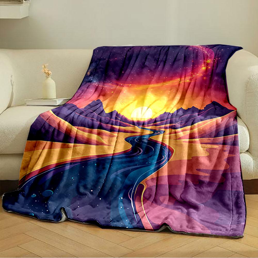 Dreamy Sunset with River Scene for all seasons blanket lunch break throw gift