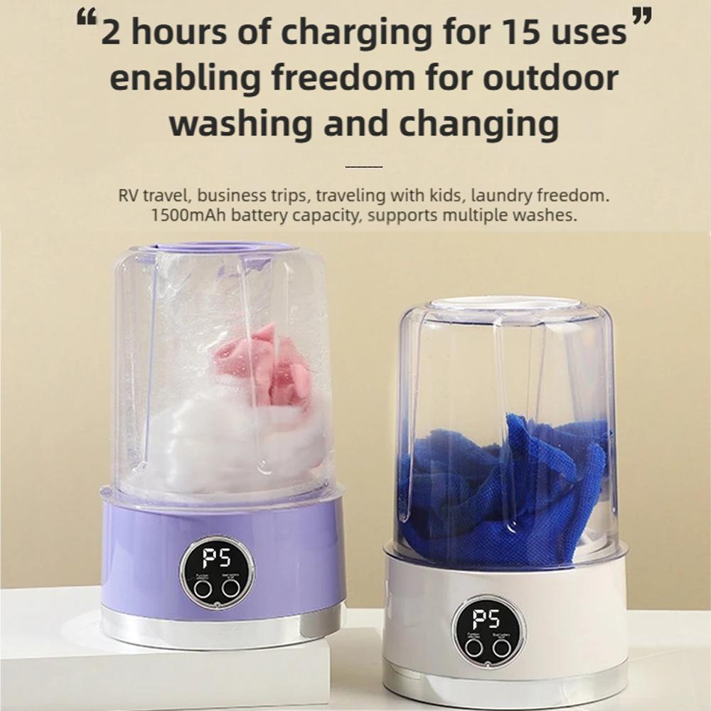 Cordless 1L Mini Washer USB Rechargeable 3000mAh 2-Speed Portable Washing Machine For Travel Socks Underwear Clothes Washing Cups