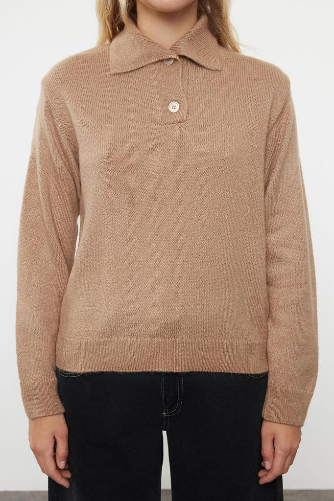 Women's Fashionable Stylish Sweater Mink More Sustainable Soft Textured Wide Fit Polo Neck Knitwear Sweater