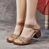 Fashion GKTINOO Genuine Leather Women Sandals Round Toe Summer Shoes Thick Heels Soft Sole Women Shoes 2025 Hollow Mom Sandals