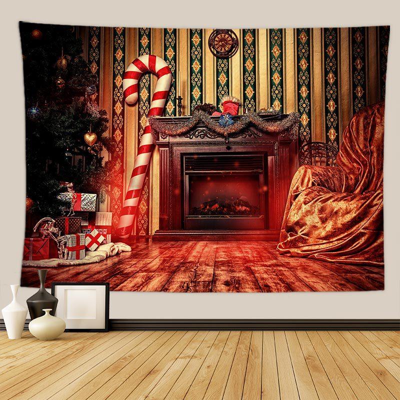 Рождественская елка подарок камин печать гобелен дома гостиная спальня украшение стены фон ткань гобелен