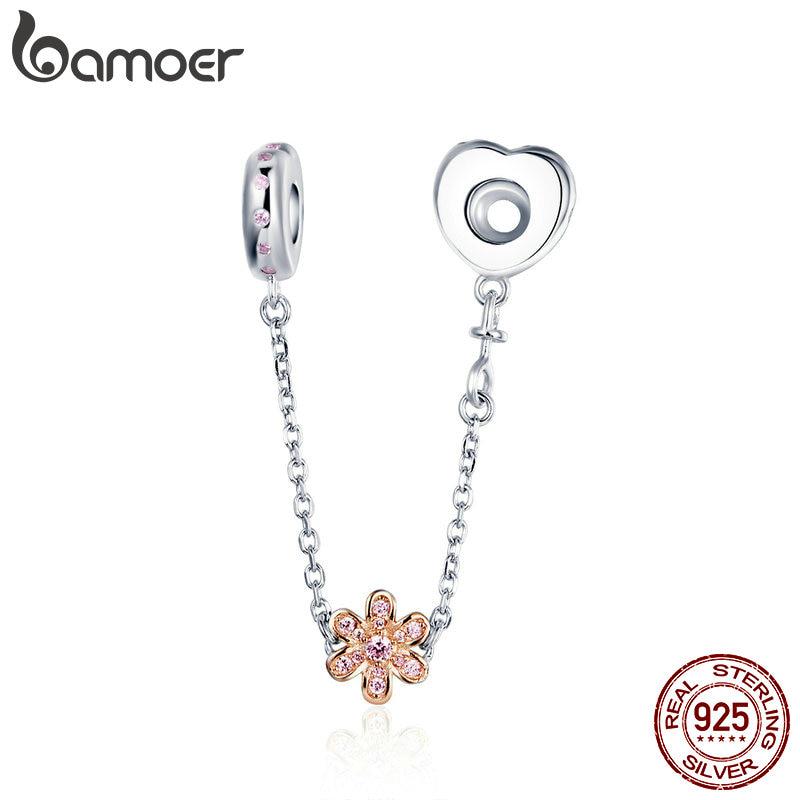 BAMOER 925 Stelring Silver Защитная цепочка Kitty Cat Четырехлистный клевер Подвеска подходит для оригинального браслета Ювелирные изделия