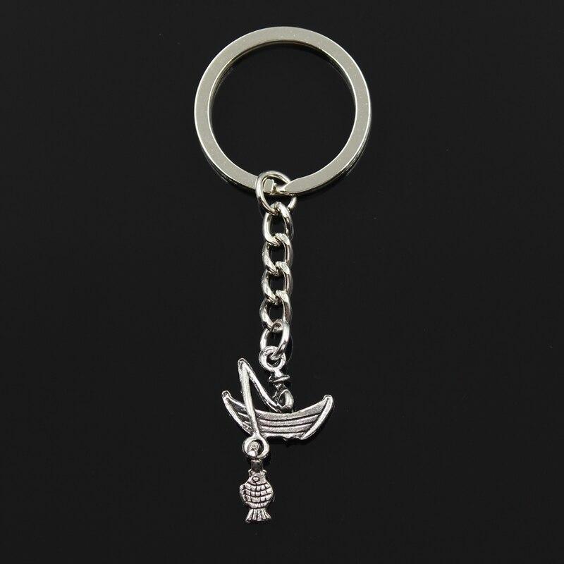 Fashion 30mm Key Ring Metal Key Chain Keychain Jewelry Antique Plated Fisherman Fishing Boat 31x19mm Pendant