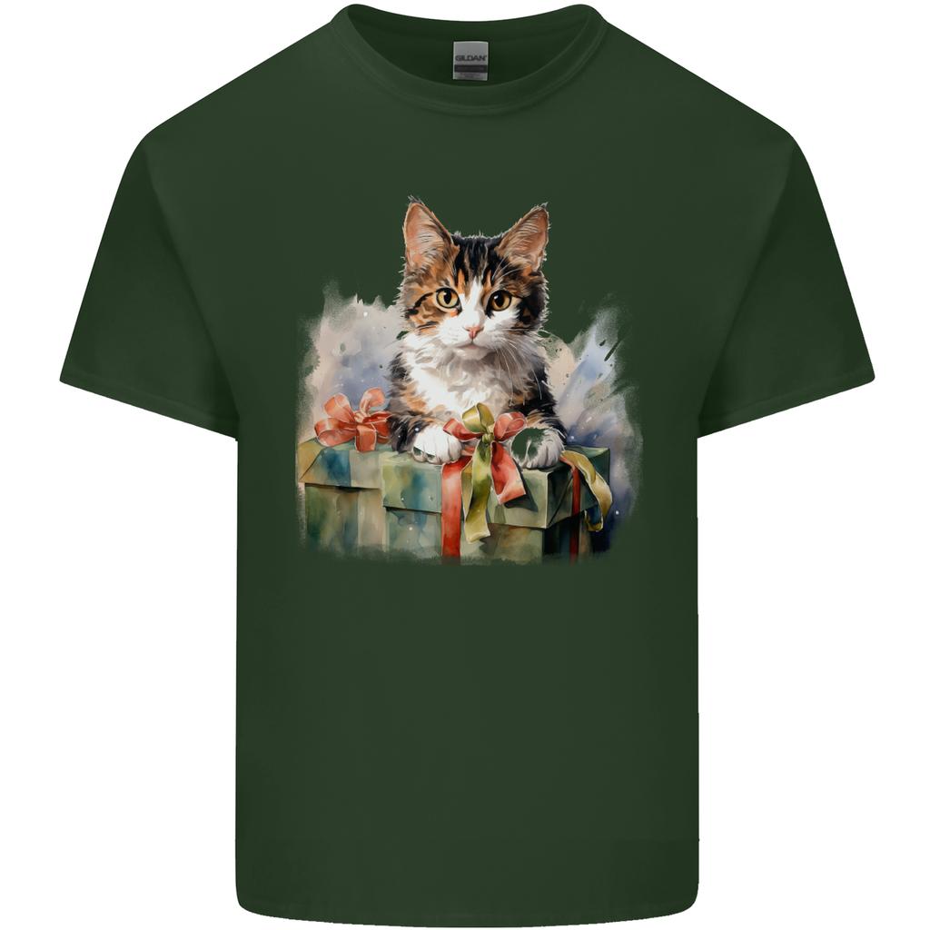 A Cute Cat With a Present Christmas Xmas Unisexs Light Cotton TShirt