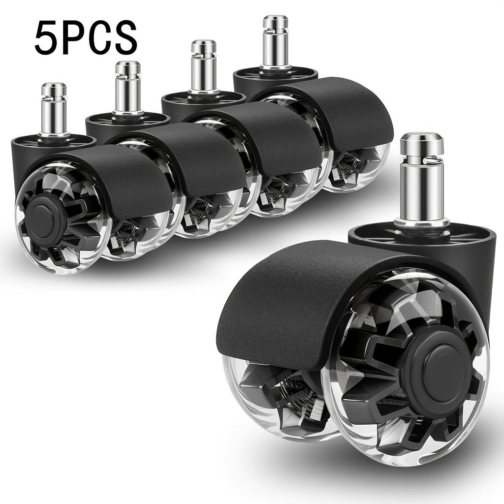 5pcs 2" Heavy Duty Gray PU Silent Swivel Stem Casters, Smooth & Durable Wheels for Office Chairs, Gaming Chairs