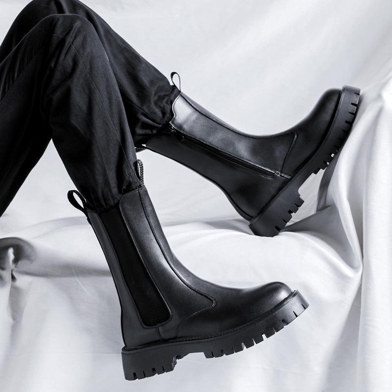 Осень 2024 г. Мужские модные ботинки Chelsea Martin на толстой подошве с высоким берцем