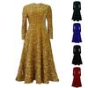 Women's Fashionable Round Neck Solid Color Long Sleeved Dress With Sequins High Waist Mid Length Dress