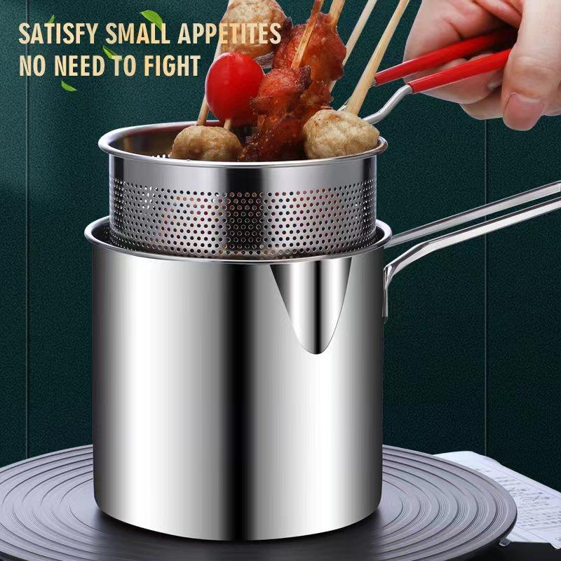 304 Stainless Steel Deep Fryer With Frying Basket Multifunctional Small Pot Kitchen Specific Frying Chicken Other Cooking Tools