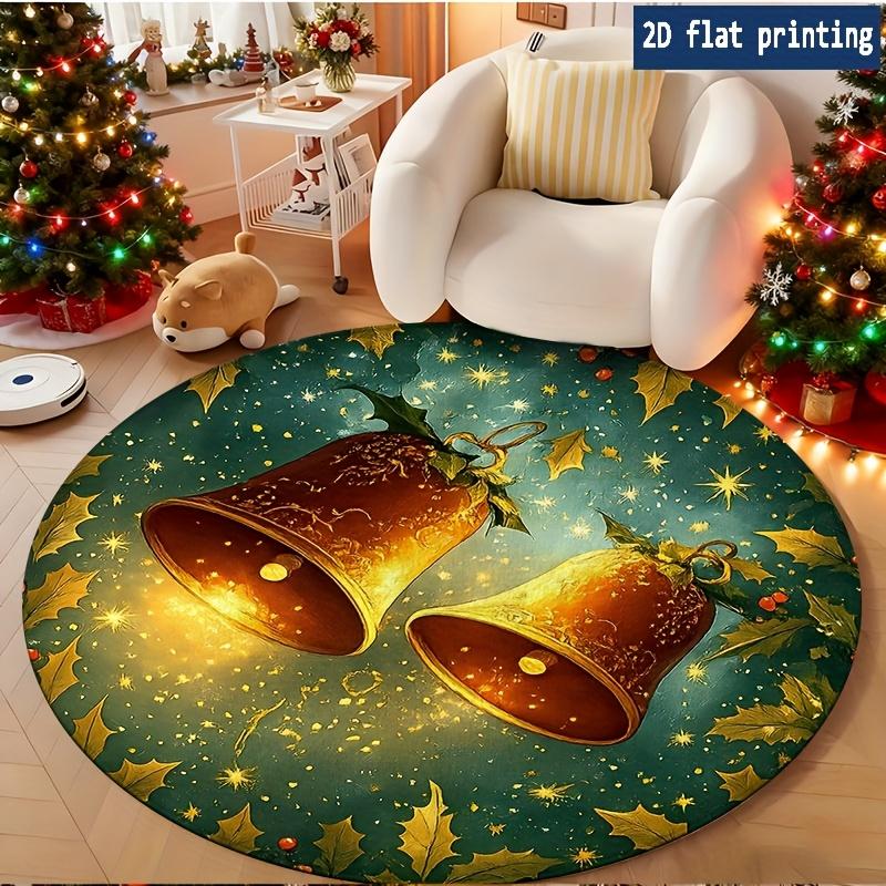 Classic Xmas Red Poinsettia Snowflake Round Rug  home decor rug Sofa Chair Living Room Bedroom Entry Decor Keepsake Non Slip Rug
