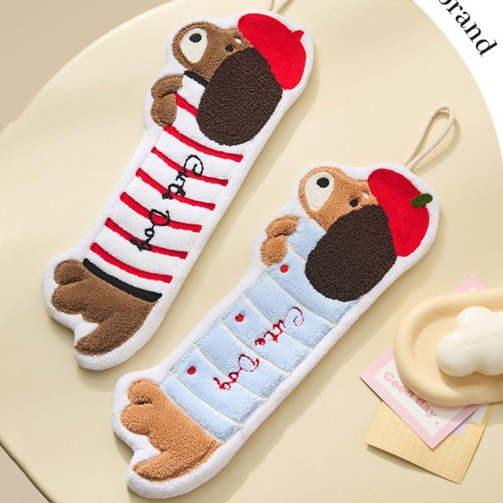 Hanging Dachshund Shaped Hand Towel Quick Drying Dishcloths Cute Cleaning Towel  Bathroom