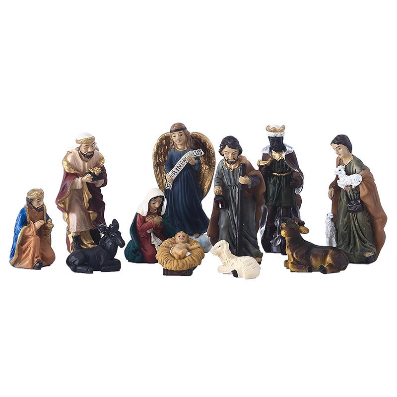 11Pcs Classical Christmas Manger Set Ornament Gift Box Christmas Easter Gift Gift Resin Crafts