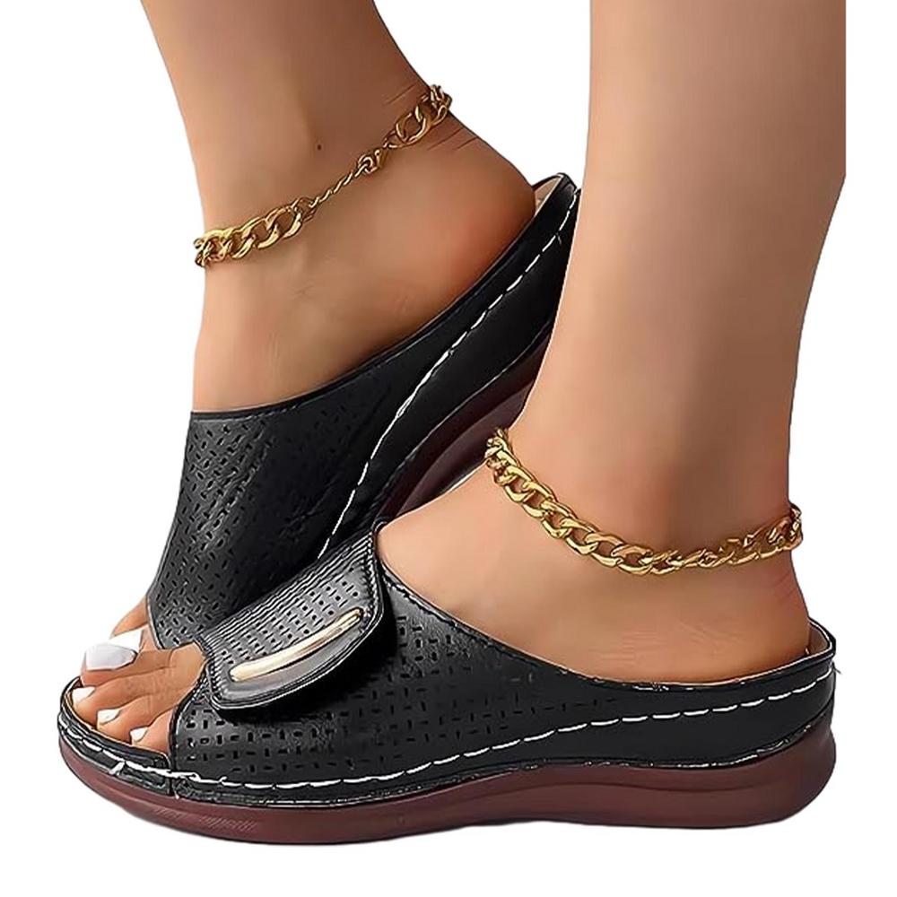 Ортопедические тапочки с открытым носком и открытым носком, летние женские ортопедические тапочки на танкетке, повседневные женские сандалии на платформе с открытым носком