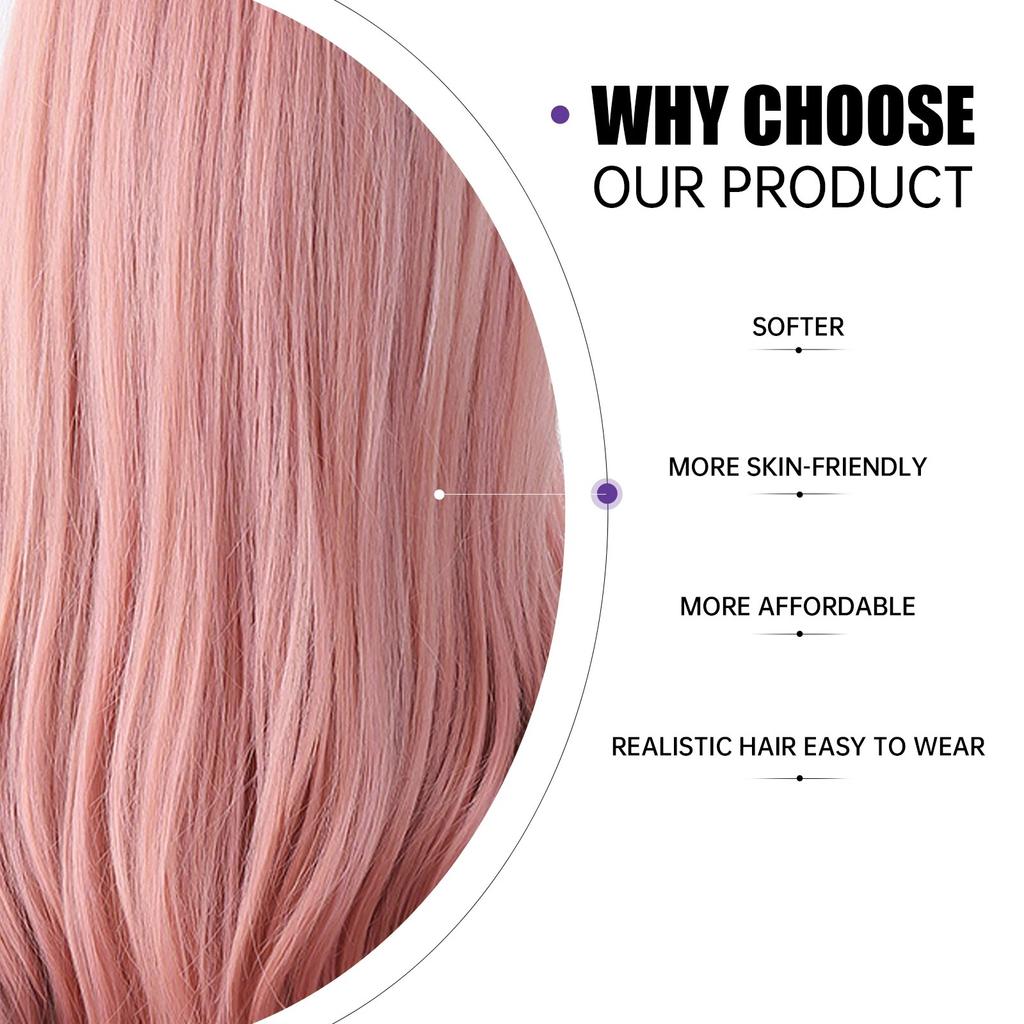 Розовый длинный волнистый синтетический парик с челкой, волосы Лолиты на Хэллоуин для белых женщин, красочный косплей, натуральный парик, термостойкое волокно