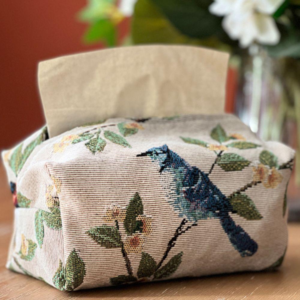 Polyester Desktop Tissue Bag Flower Pattern Retro Tissue Box Creative Pattern Tissue Bag Household