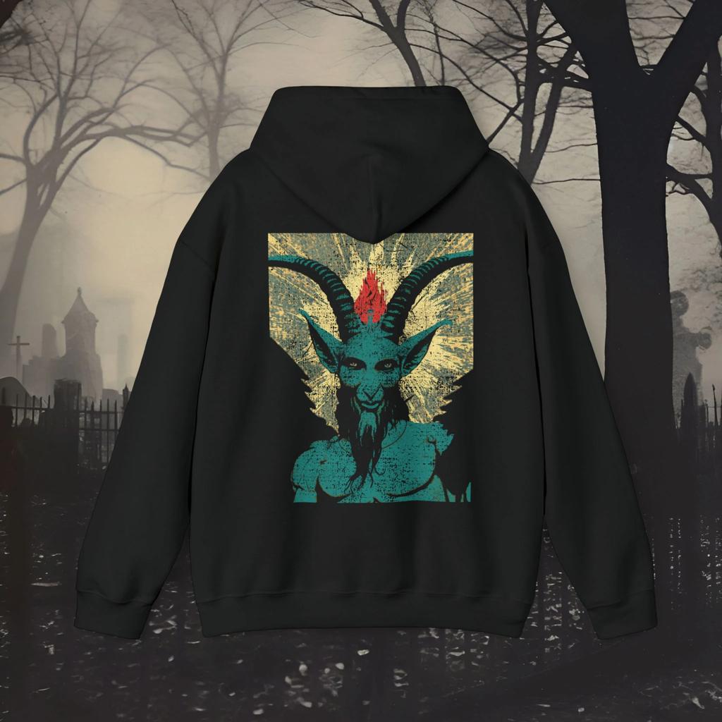 Мужское худи оверсайз готическое с принтом козла Бафомета, хоррор стритвир пуловер черная толстовка с капюшоном
