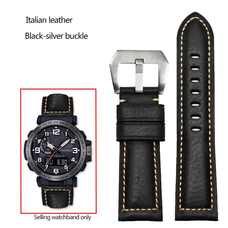 24mm Cowhide Frosted Italian Leather Watchband for Casio PROTREK Series PRG-600/PRG-650/PRW-6600 Outdoor Sports Bracelet Strap