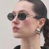 Non-polarized Small Frame Metal Oval Casual Sunglasses Women Fashionable Punk Style Sunglasses