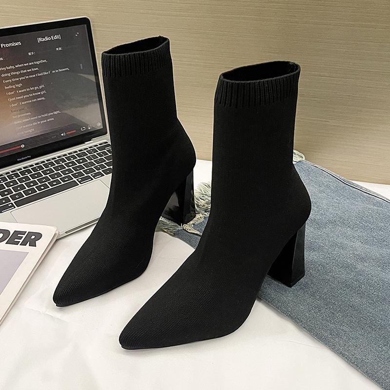 Новые Роскошные Осенние Бежевые Ботильоны-носки для Женщин Экзотические Танцовщицы Высокий Каблук Шпилька Зимняя Мода Эластичная Ткань Большой Размер