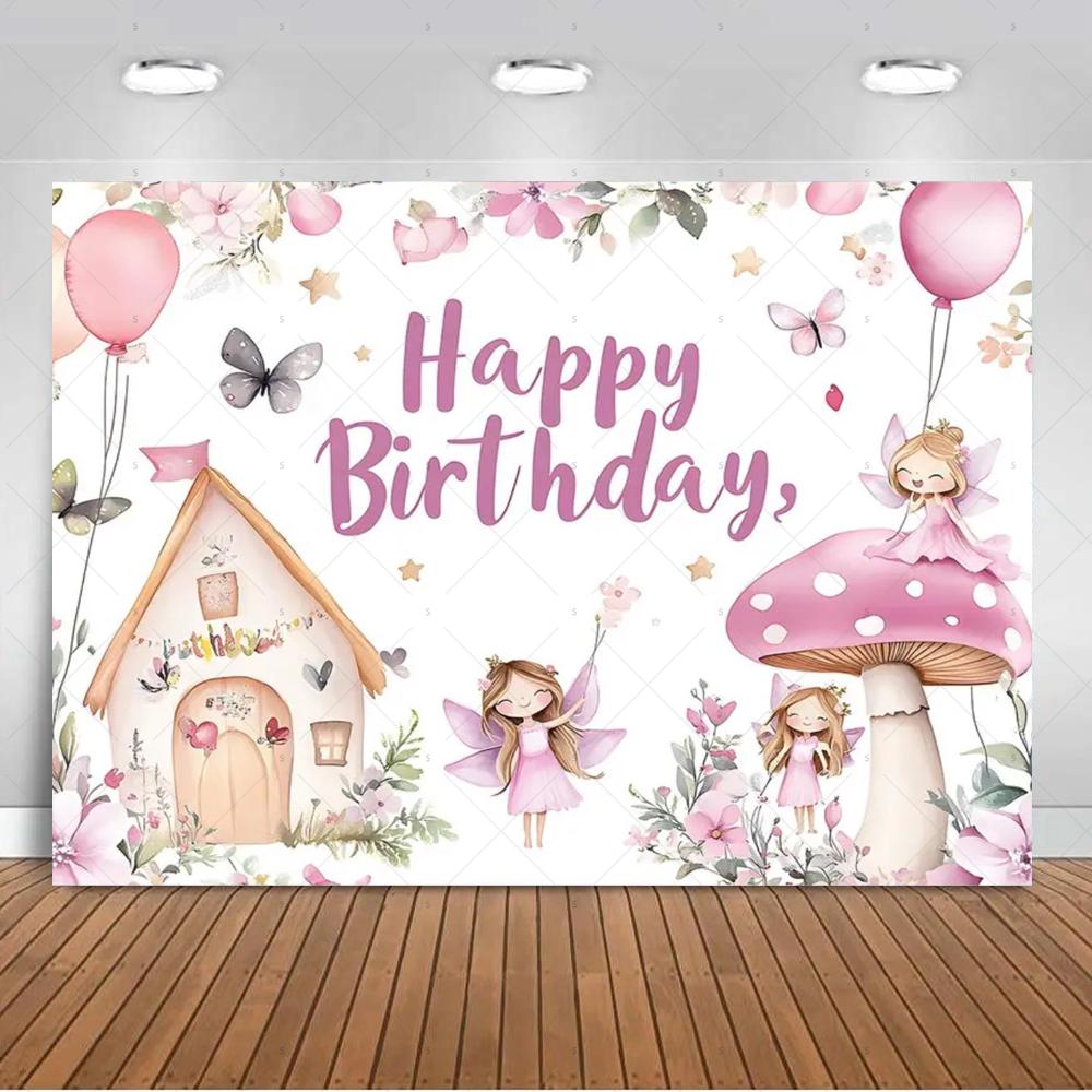 Flowers, fairy, mushroom, house theme, birthday party decoration, background, elf, butterfly, mermaid, banner, photography, studio props4608