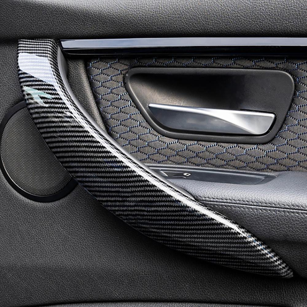 4x Carbon Fiber Style Interior Door Handle Cover Trim For BMW F30 320i 328i F34