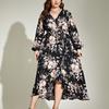 Plus Size Women's New Autumn Temperament Slimming Waist Floral Long Dress