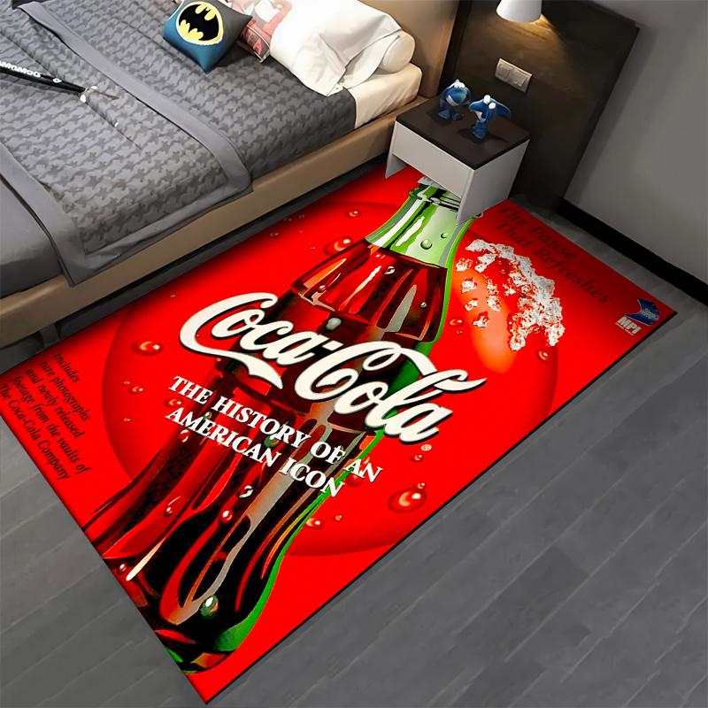 Red Coca-Cola Bottle Carpet with Logo and Text, Retro Style Design Suitable for use as an anti-slip for living room bedroom sofas