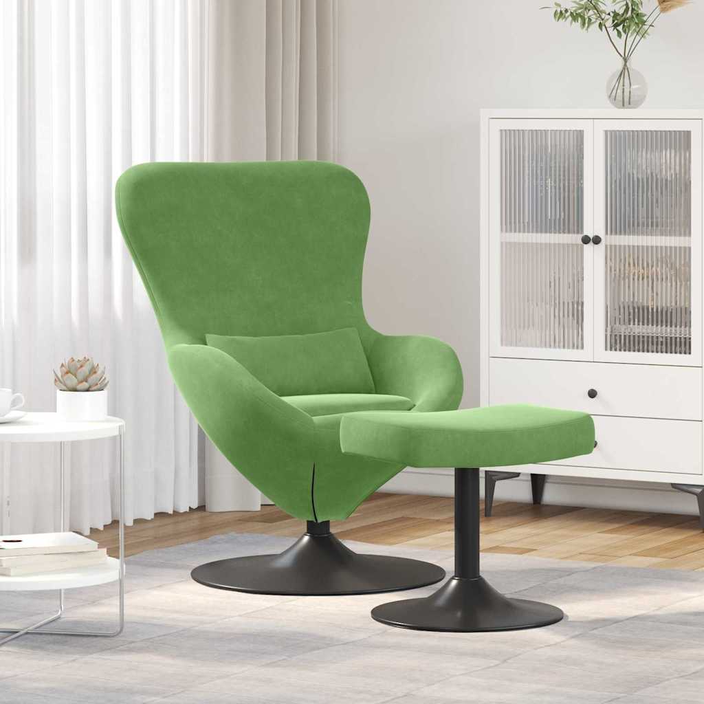 Egg Chair with Footstool Light Green Velvet