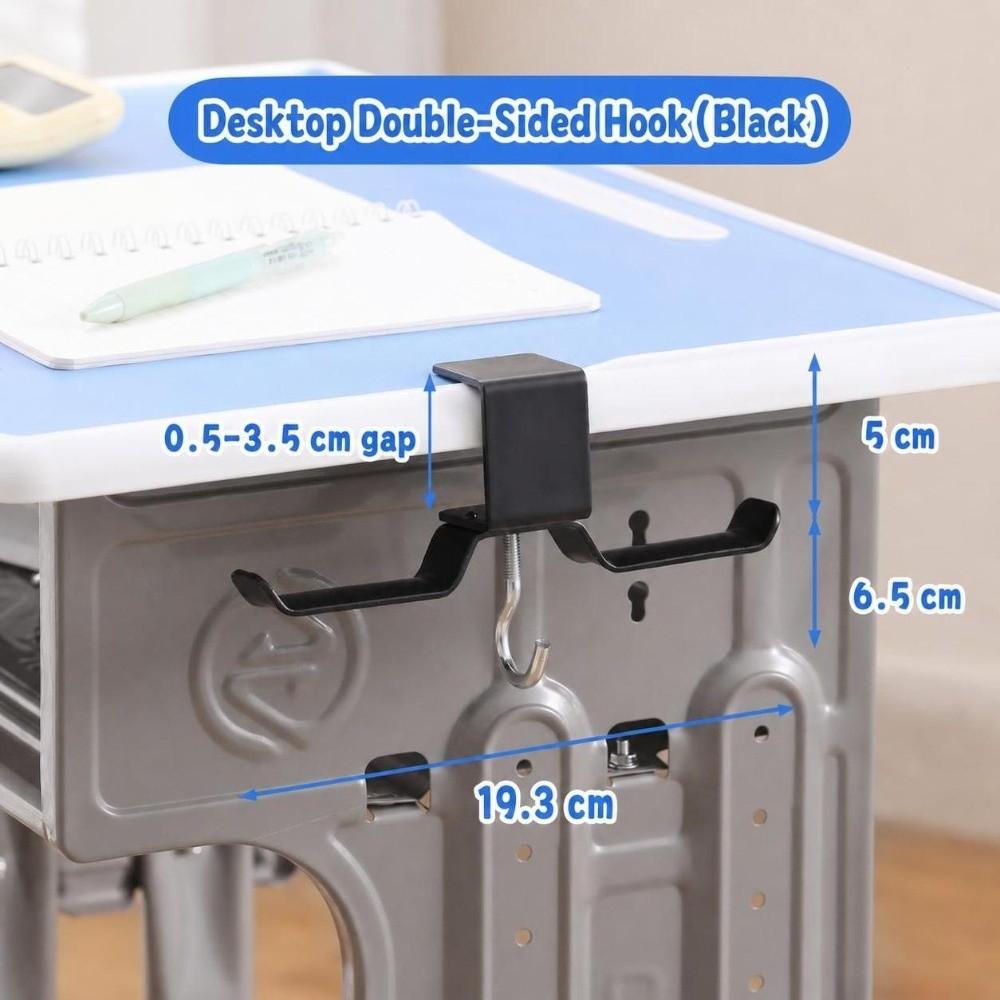 1Pc No Drill Desk Side Hanger Dual Hook Backpack Hanger Portable Desk Side Bag Hook Classroom