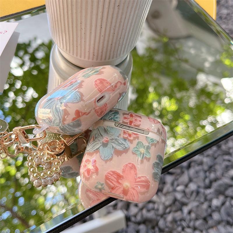 Чехол Retro Pink Flower+Hanger для наушников Apple AirPods 1 2 Pro 2 Bluetooth, мягкий силиконовый защитный чехол 3-го поколения