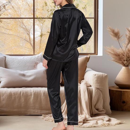 2 шт./комплект пижамный костюм атласный однобортный кардиган рубашка V-образный вырез воротник однотонная рубашка
