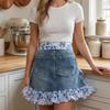 Vintage Jean Apron with Floral Lace Pockets Adjustable for Women Kitchen Gardening