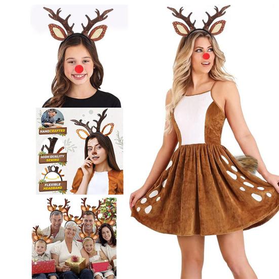 Рождественская повязка на голову, повязка на голову из рогов оленя для женщин, праздничные аксессуары для волос, плюшевый олененок, уши, рождественский костюм, аксессуар, подарок