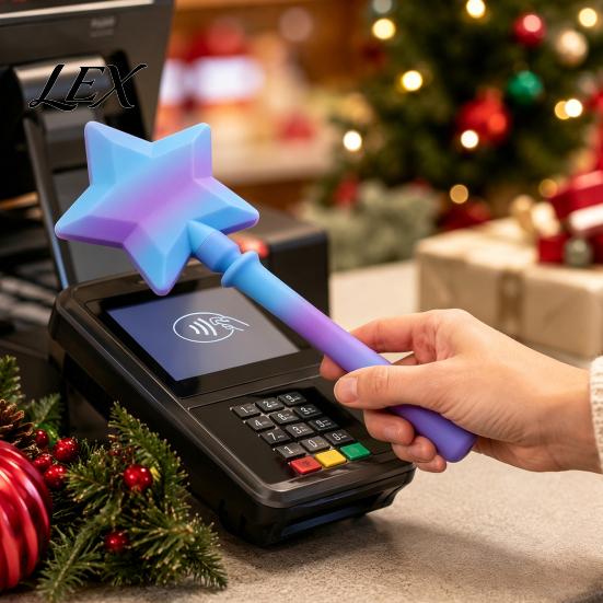 Adjustable Height QR Code Stand Christmas Tree Payment Wand, Novelty Tap Pay Telescopic Star Office Desk Accessories for Wand Card Holder, Fun