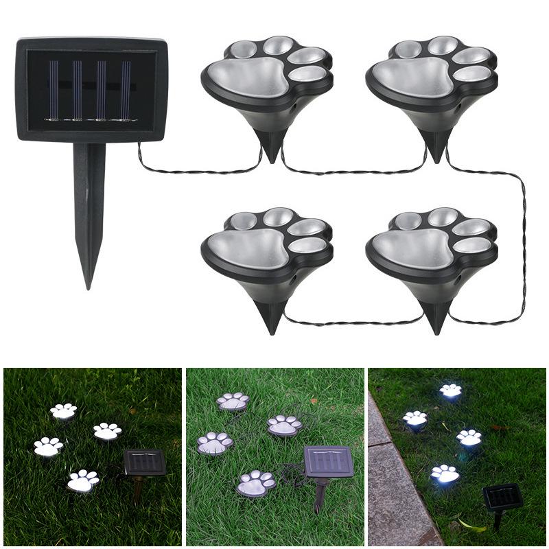 Solar LED Quad-Head Dog Paw Pathway Light - Waterproof Outdoor Accent for Lawn & Garden