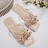 Fashion 2025 Summer Korean Version Non-Slip Flat Bottom Bow Rivet Beach Slippers Clip Toe Cool Drag Women