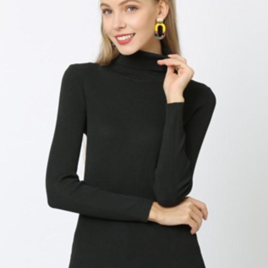 Женские топы с высоким воротником и длинным рукавом, облегающие, эластичные, трикотажные, однотонные, пуловеры, повседневная одежда