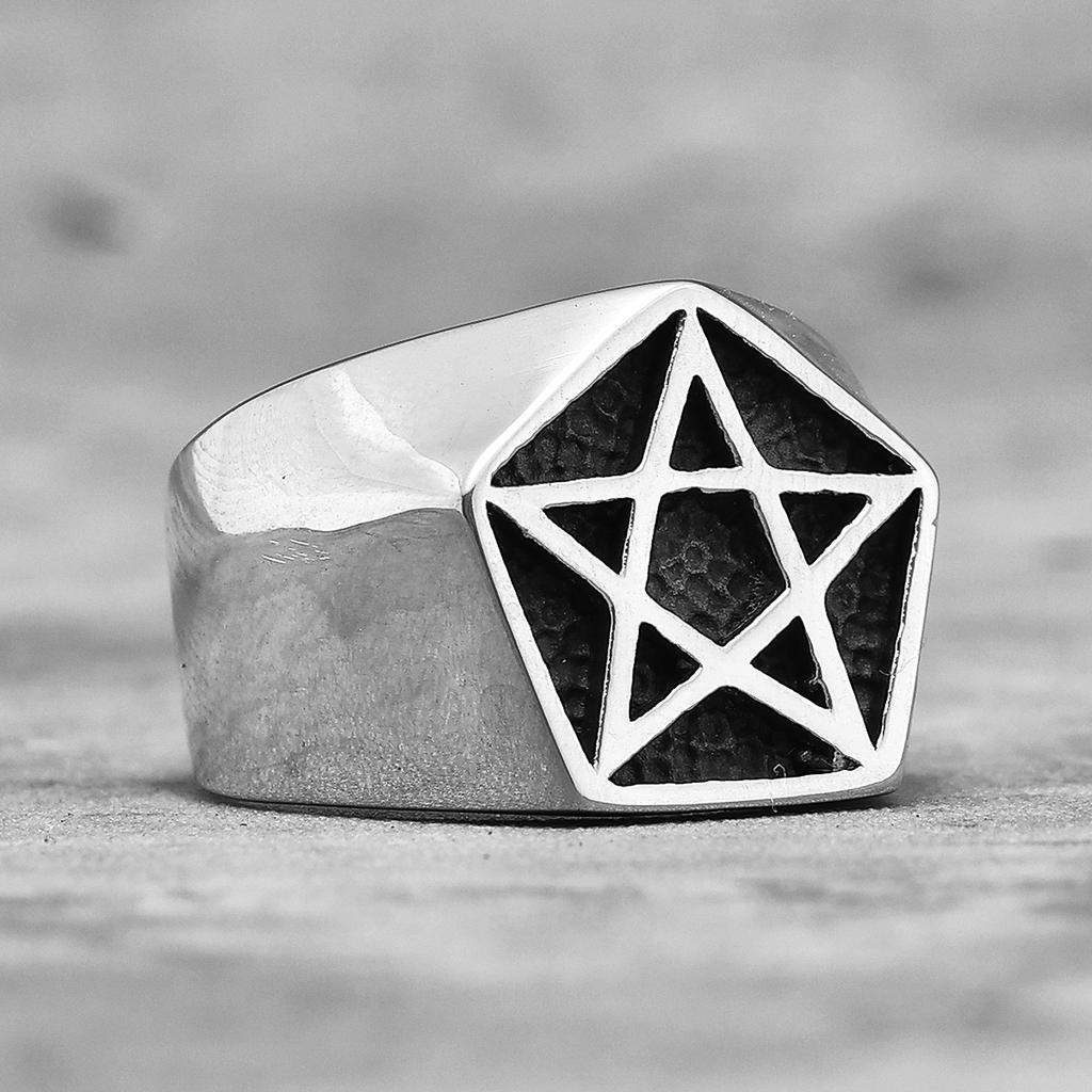 Simple Pentagram Stainless Steel Mens Rings Punk Charm Unique Amulet for Male Boyfriend Biker Jewelry Creativity Gift