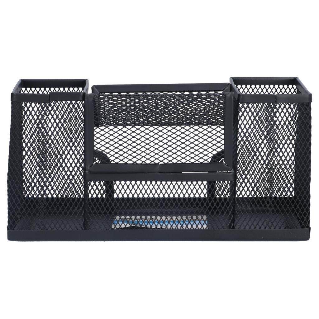 Pen Holder Metal Rectangular Grid Pencil Container Black Desk Storage Box for Office