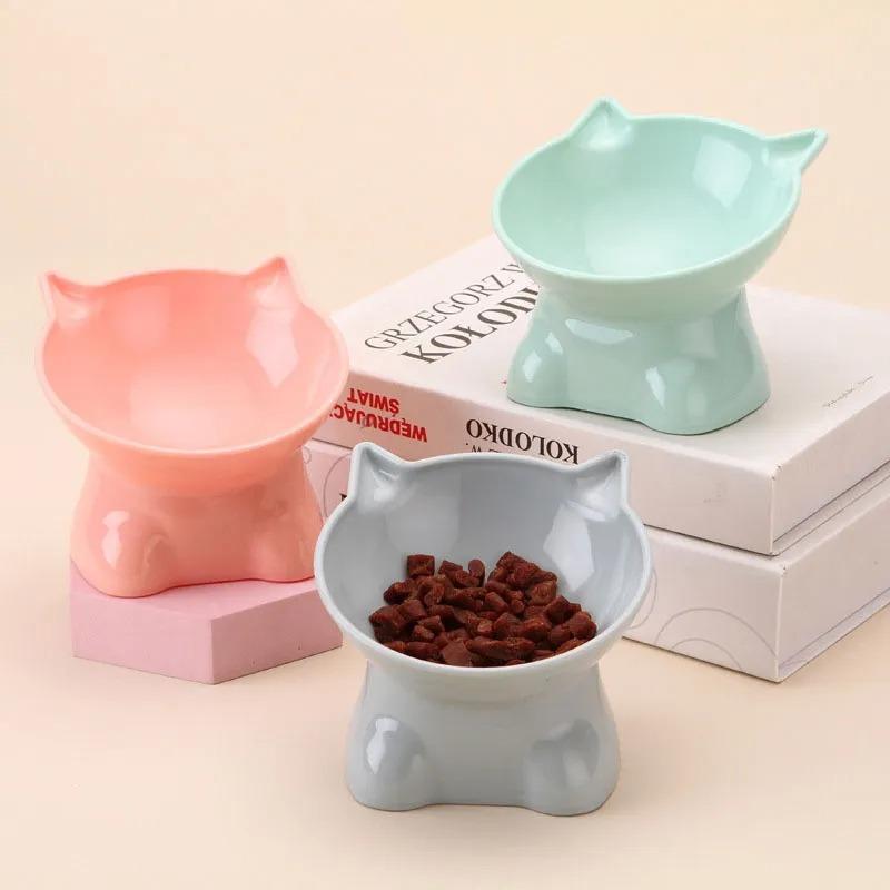 Pet Bowl Large Capacity Cats Bowls Oblique Mouth Cute Cartoon Cat Shape Cat Dog Food Dispenser Pet Feeder Pets Supplies