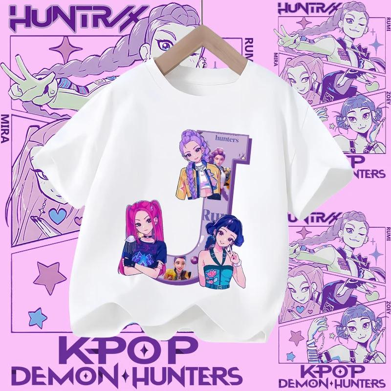 New Model A-Z Letter K-pop Demon Hunter Children's T-shirt for Girls, Sports Shirt, Summer Short-Sleeved Casual Top