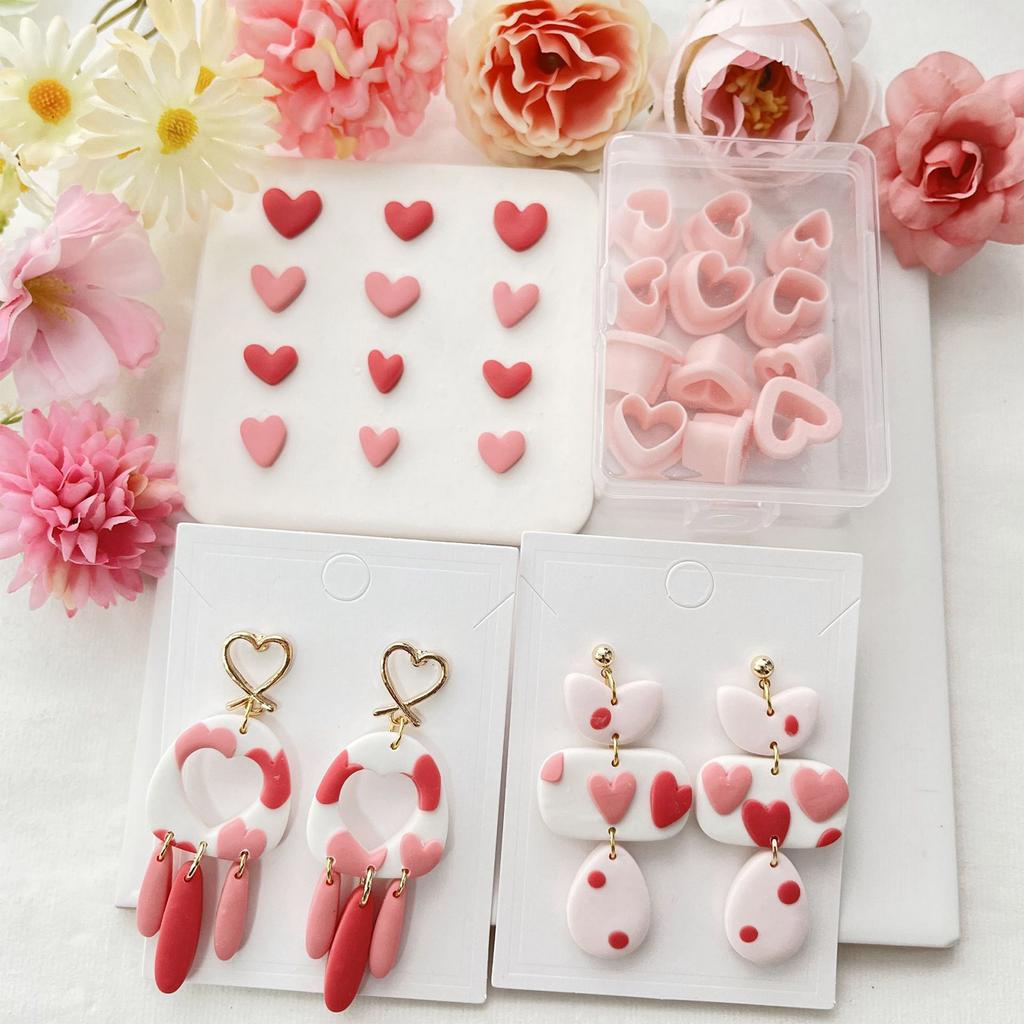 Set of 12 Multipurpose Small Heart Polymer Clay Cutters Valentines Day Jewelry Making Set for Earrings and Necklaces
