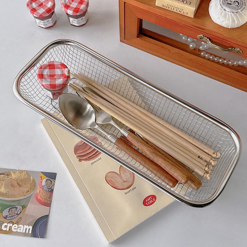 Stainless Steel Mesh Fruit Basket Rectangular Wire Storage Tray Easy Clean Draining Tray For Kitchen Vegetable Washing