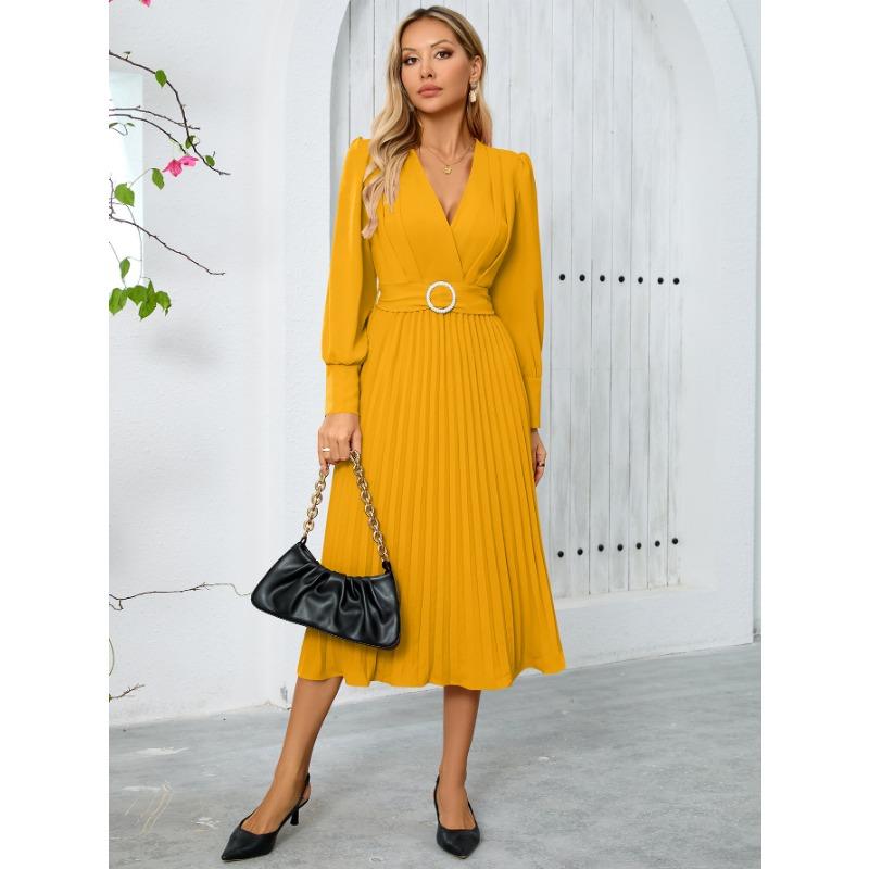 Осенне-зимнее женское платье с V-образным вырезом и длинными рукавами, модное облегающее платье А-силуэта с темпераментом