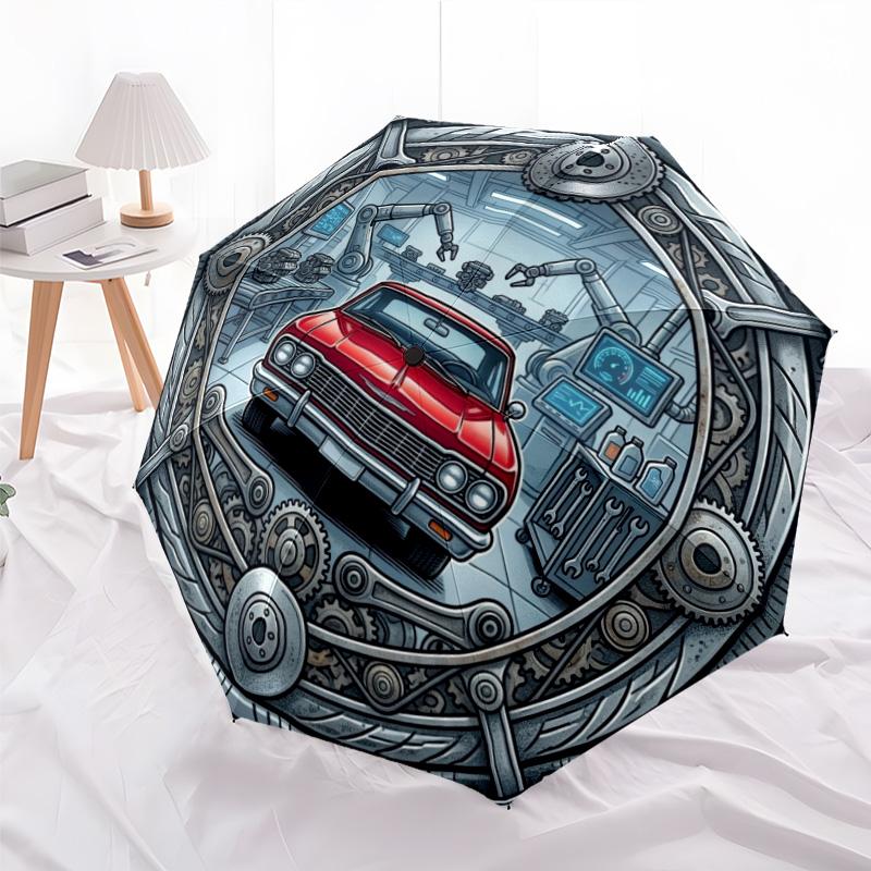 Automotive Assembly Automation pattern umbrella, portable and foldable design, 8 ribs, a casual accessory for friend's birthday gifts.
