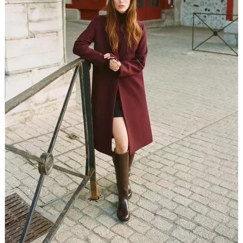 Fall and Winter New Women's Clothing Fashion Wind Loose Lapel Long Sleeves Button Decoration Soft Coat Outwear 4344660