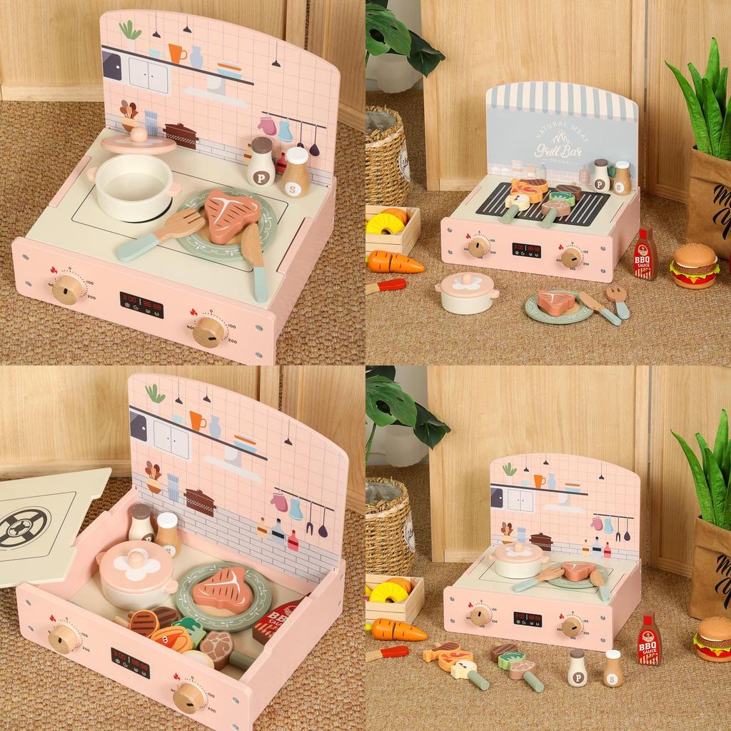 Деревянная Имитация Кухни Барбекю И Кухонной Утвари Детский Игровой Набор Для Детей Для Игры И Обучения