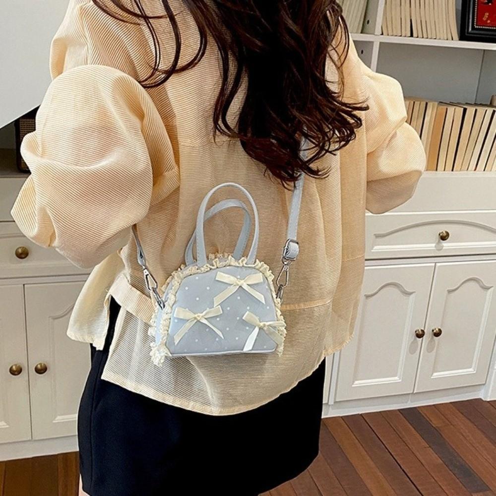 Top Handle Polka Dot Handbag Ruffles Shoulder Bag Sweet Leather Crossbody Bag Shopping