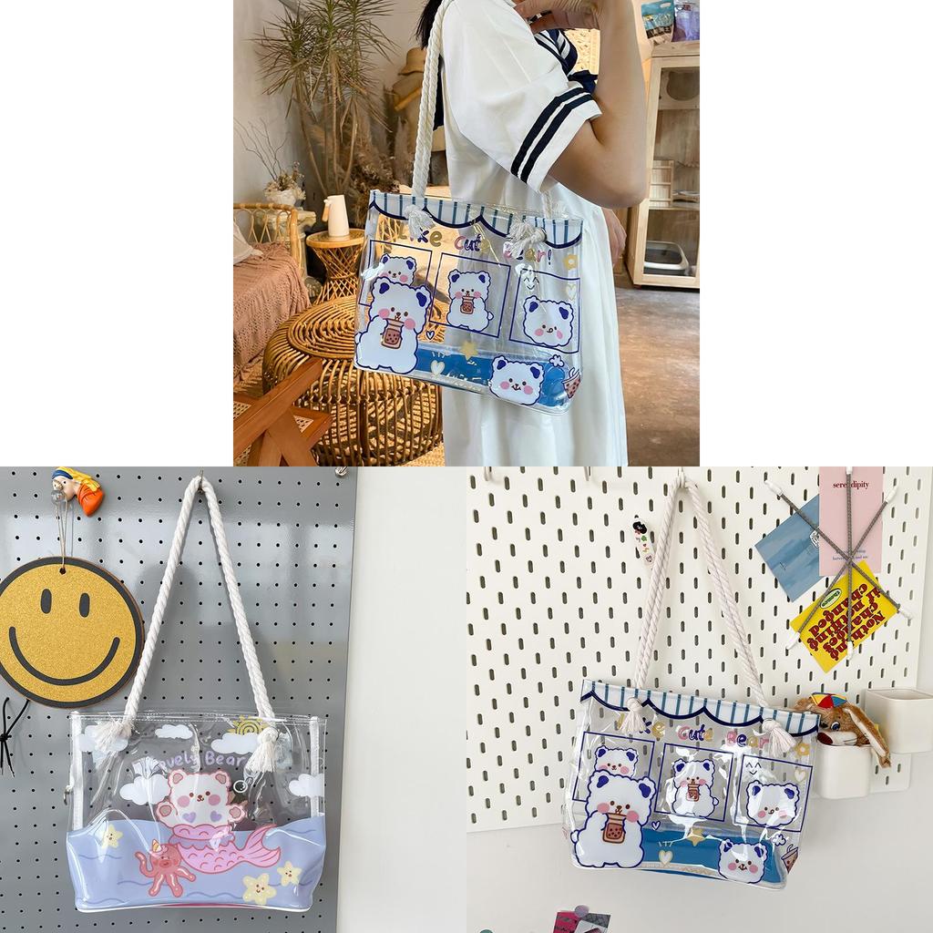 Pvc Jelly Beach Bag With Cartoon Girl Print For Summer Casual Wear