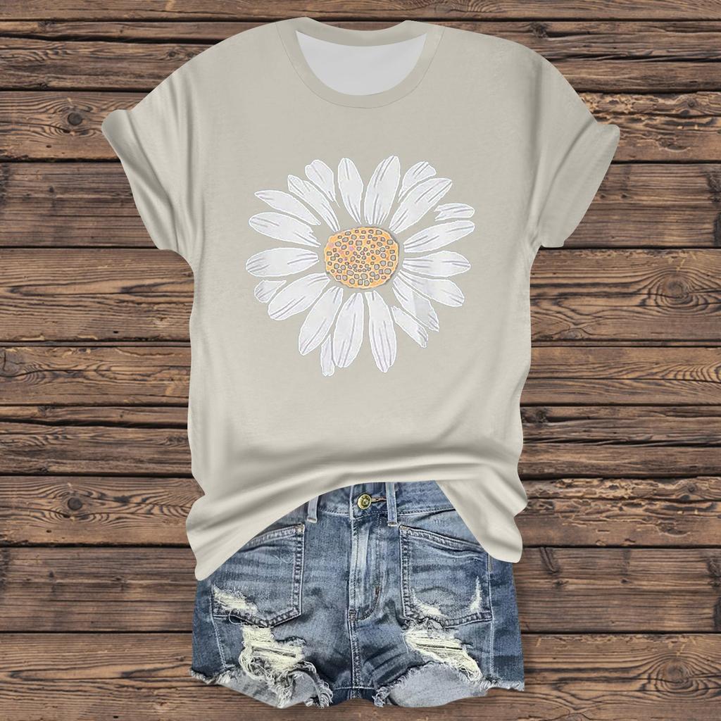 Женская повседневная футболка с принтом, пуловер с круглым вырезом, топ с короткими рукавами