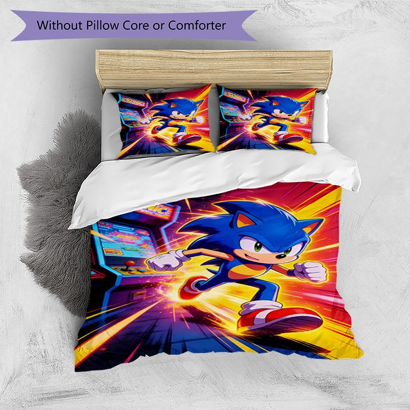 3pcs Duvet Cover Set (1*Duvet Cover + 2*Pillowcase, Without Core), Sonic Print Bedding Set, Bedroom Decor, All‑Season, Birthday Gift